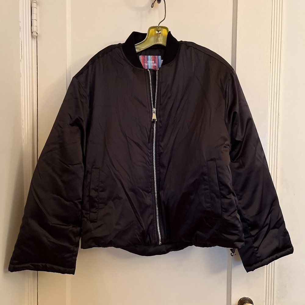Dawn Black Satin Bomber Jacket from Urban Outfitters NWT